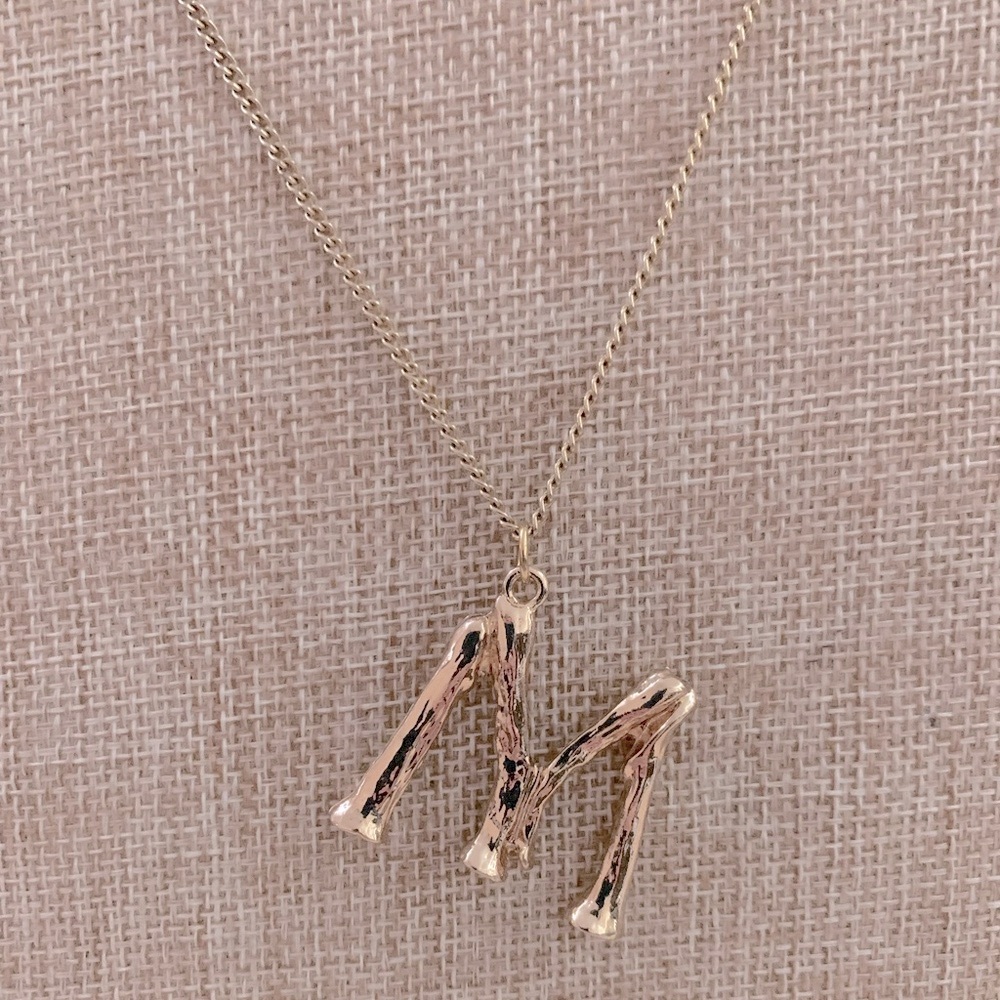 Bamboo Initial Gold Tone Pendant Statement Necklace